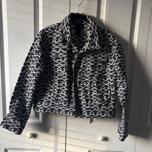 Magaschoni Cropped Patterned Jean Jacket Size Large